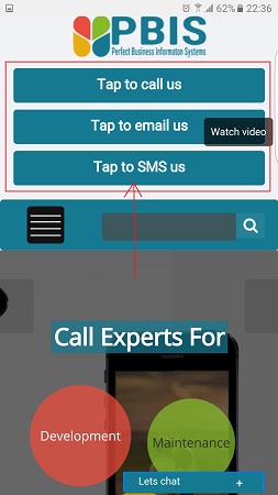 Mobile device interactive buttons for instant response from website as per users action